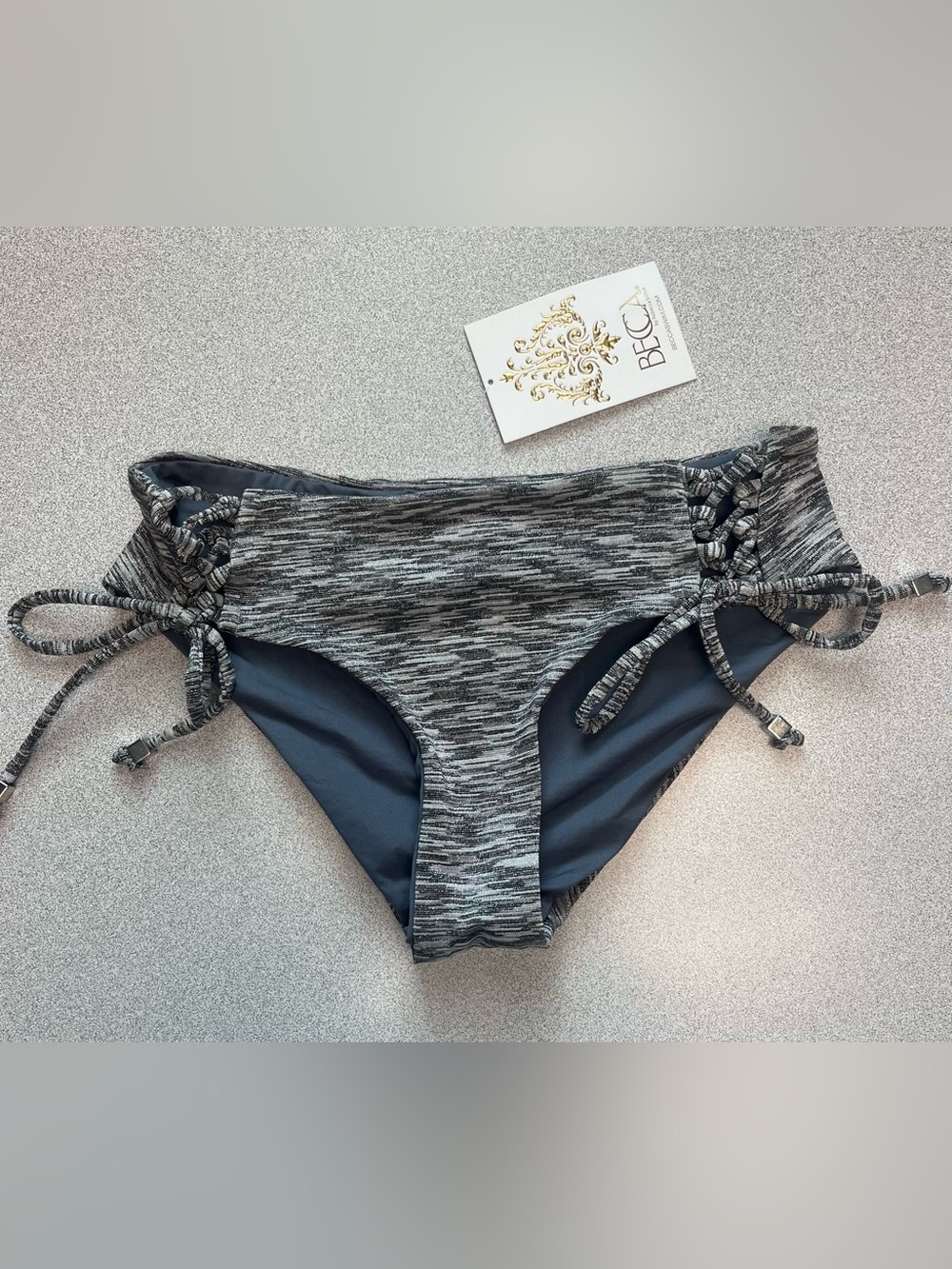 NWT Becca by Rebecca Virtue Side Lace Hipster Bikini Bottom XS Metallic Silver